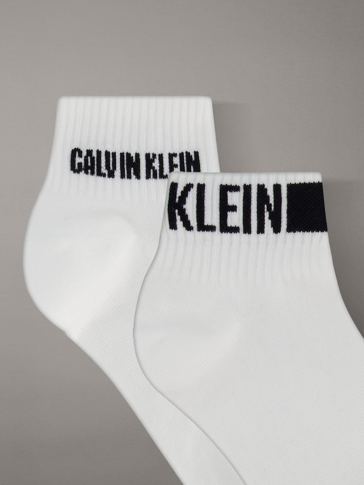 Calvin Klein White Logo Stripe Socks 2 Pack - Image 2 of 2 Calvin Klein White Logo Stripe Socks 2 Pack - Image 2 of 2