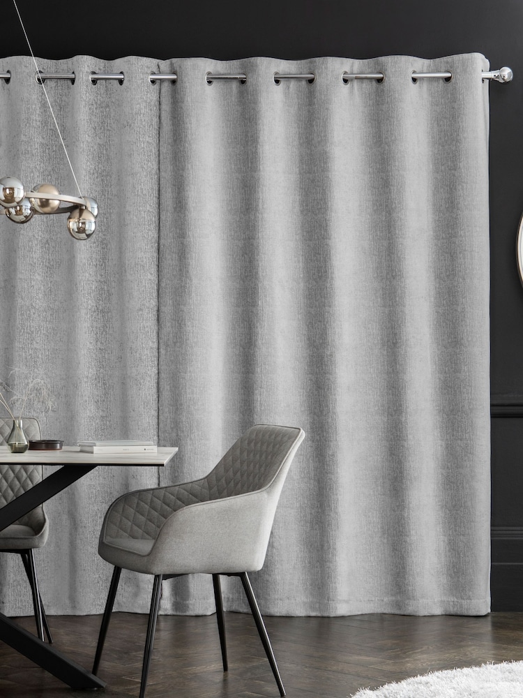 Grey Light Heavyweight Chenille Eyelet Lined Curtains - Image 3 of 6