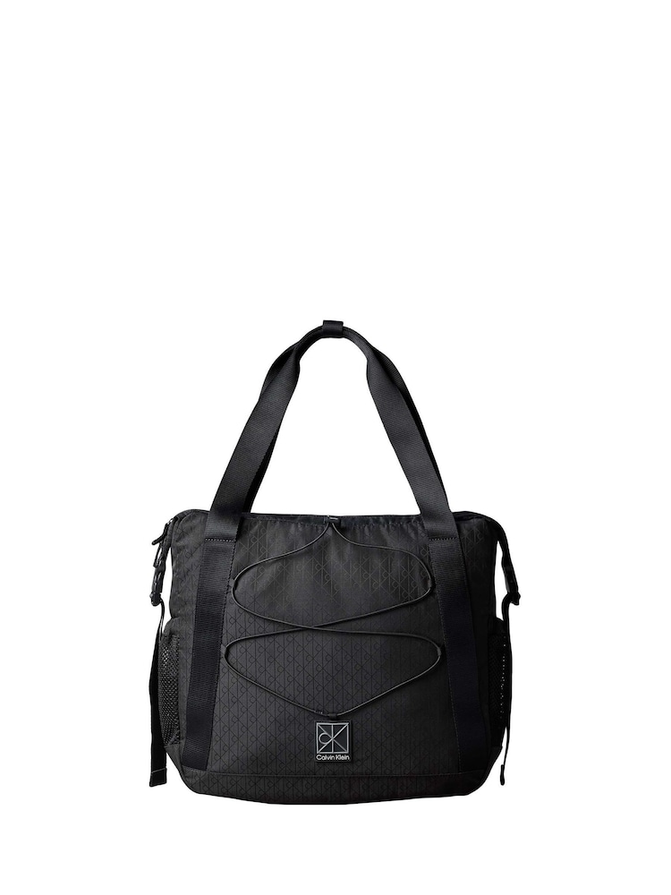 Calvin Klein Black Water-Repellent Jacquard Tote Bag - Image 2 of 4