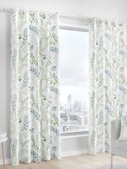 Fusion Green 100% Cotton Fernworthy Botanical Leaves Lined Eyelet Curtains - Image 1 of 2