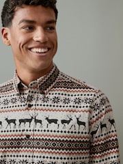 Natural Fairisle Pattern Christmas Printed Long Sleeve Shirt - Image 1 of 9