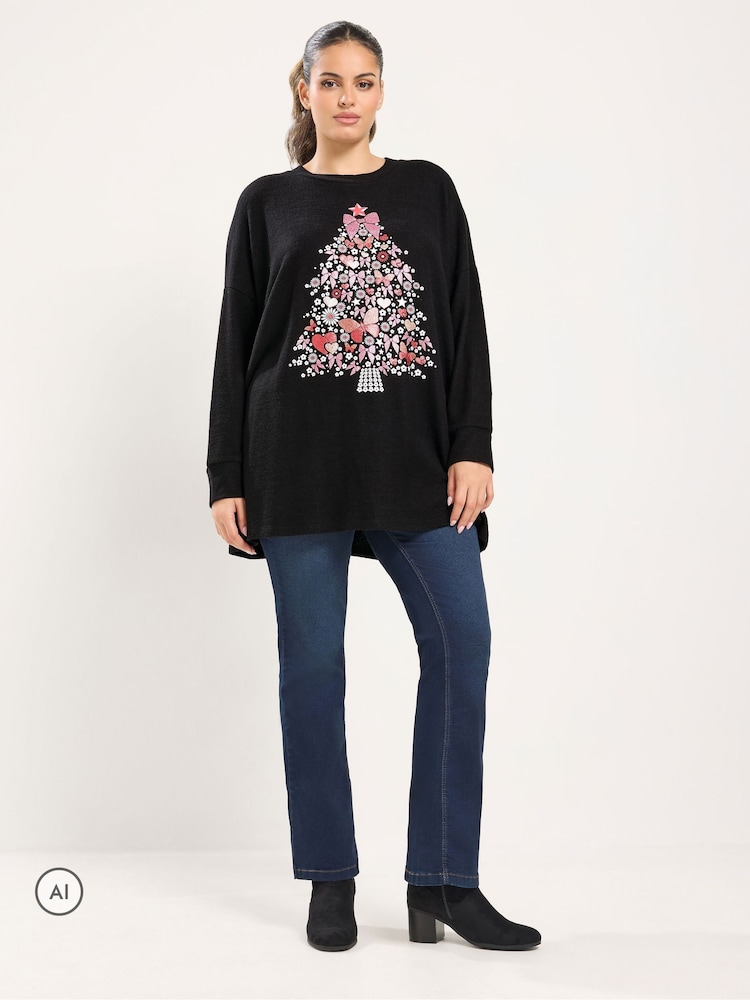 Yours Curve Glitter Christmas Tree Novelty Sweatshirt - صورة 2 من 6