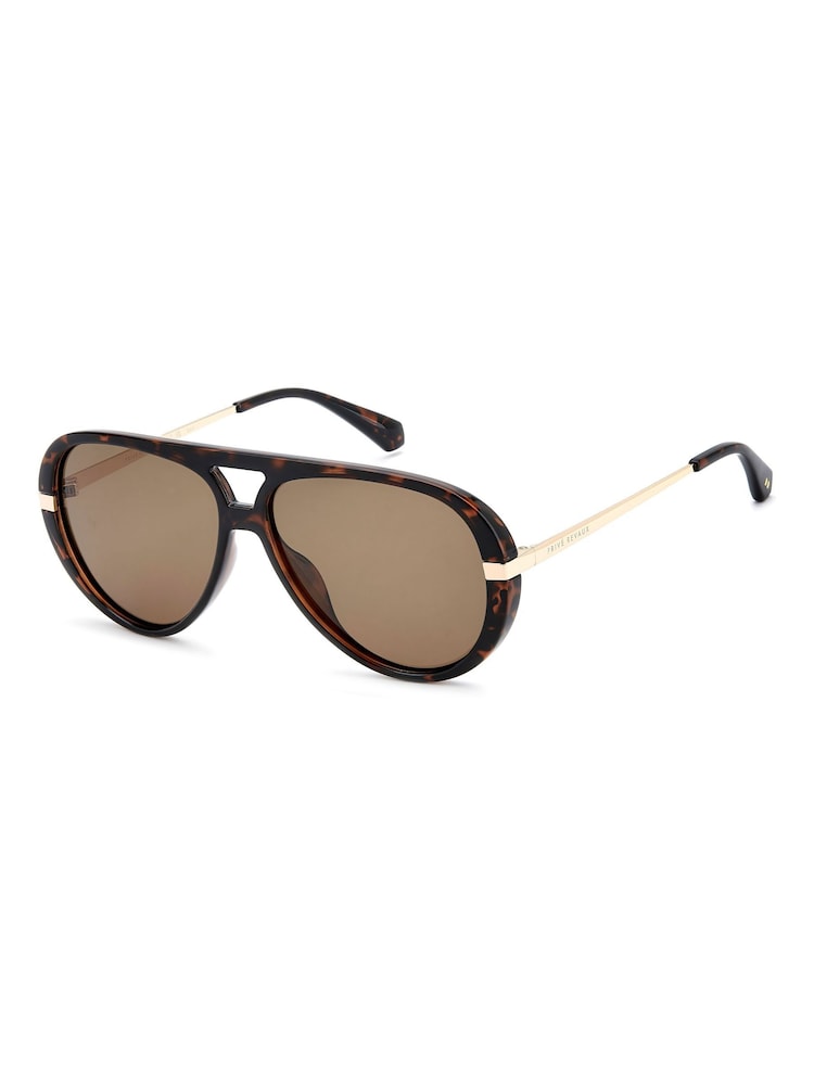 Prive Revaux Brown Unisex Oversized Pilot Sunglasses - Image 1 of 5
