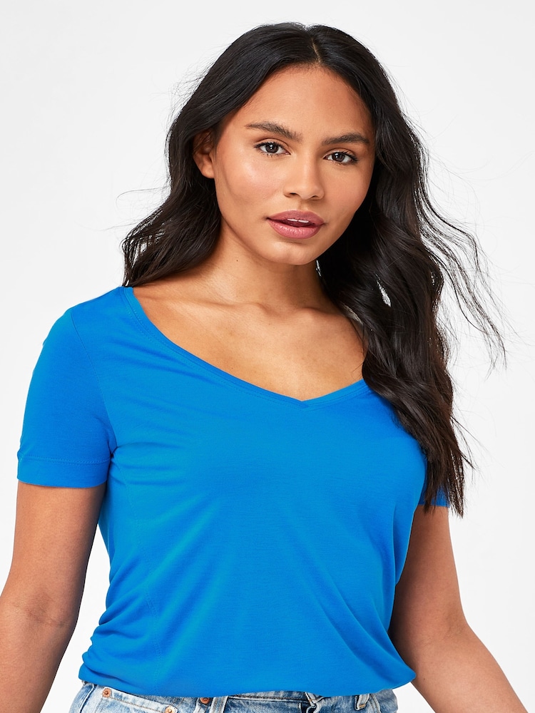 Cobalt Blue Slouch V-Neck T-Shirt - Image 1 of 4 Cobalt Blue Slouch V-Neck T-Shirt - Image 1 of 4
