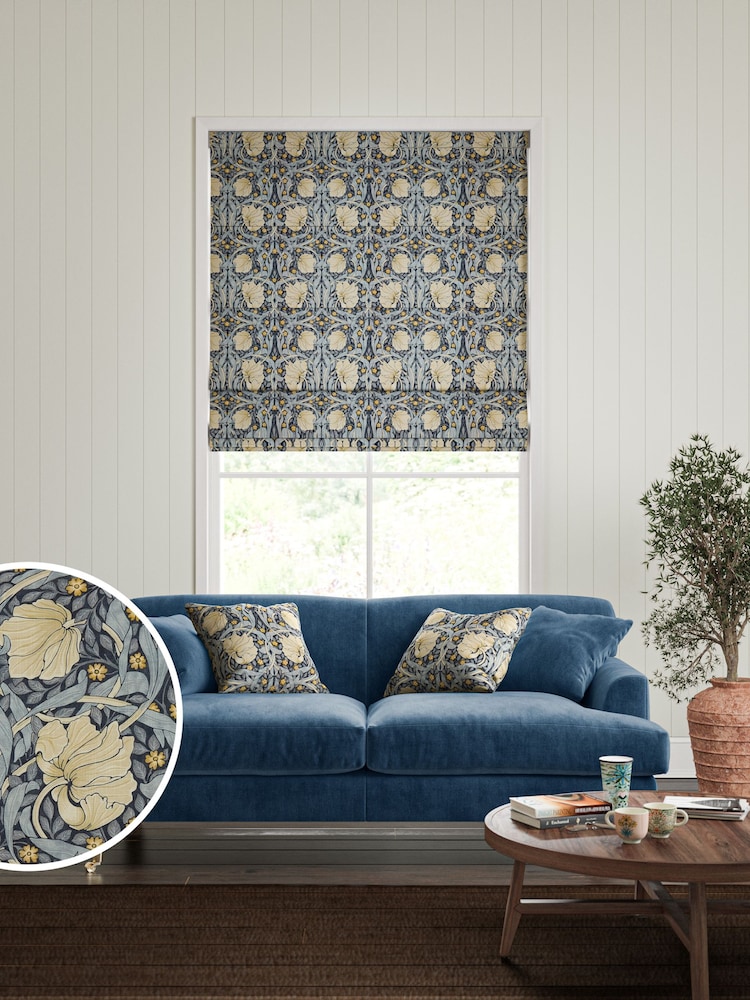 William Morris At Home Blue Pimpernel Made to Measure 100% Cotton Roman Blinds - Image 1 of 6