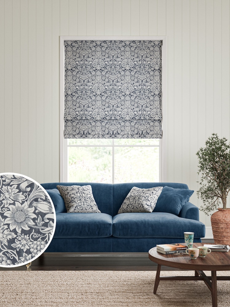 William Morris At Home Blue Sunflower Made to Measure 100% Cotton Roman Blinds - Image 1 of 6