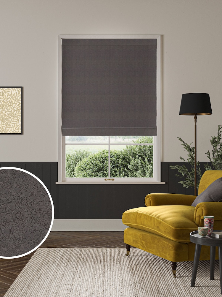 William Morris At Home Grey Lodden Embroidery Made to Measure 100% Cotton Roman Blinds - Image 1 of 6