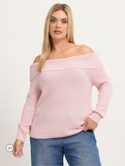 Yours Curve Pink Limited Bardot Knitted Jumper - Image 1 of 6