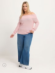 Yours Curve Pink Limited Bardot Knitted Jumper - Image 2 of 6