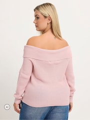 Yours Curve Pink Limited Bardot Knitted Jumper - Image 3 of 6