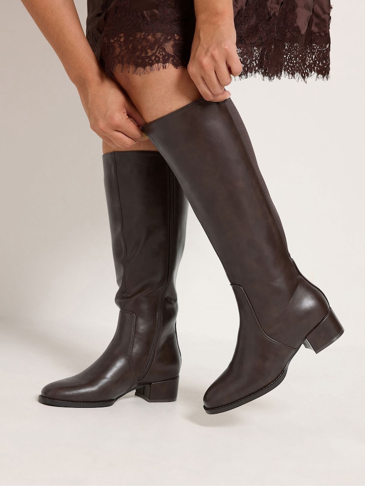 Yours Curve Brown Extra Wide Fit Block Heel Knee High Boots - Image 1 of 3 Yours Curve Brown Extra Wide Fit Block Heel Knee High Boots - Image 1 of 3