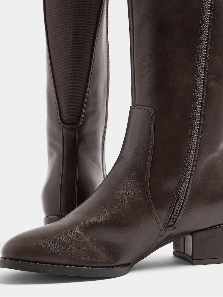 Yours Curve Brown Extra Wide Fit Block Heel Knee High Boots - Image 2 of 3 Yours Curve Brown Extra Wide Fit Block Heel Knee High Boots - Image 2 of 3