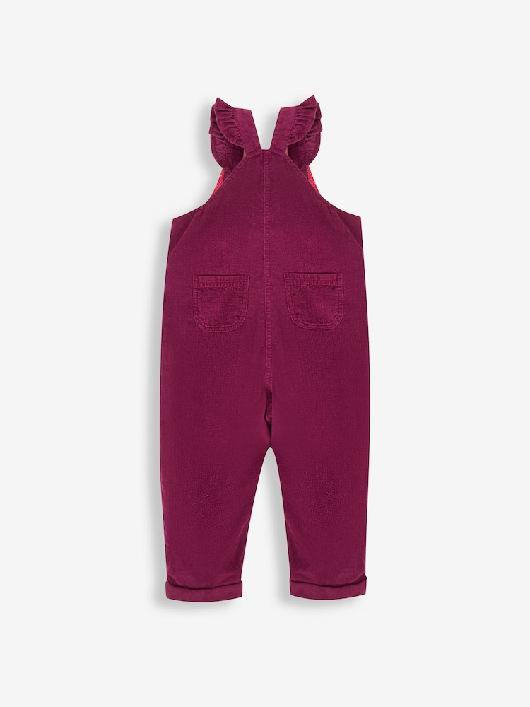 JoJo Maman Bébé Plum Girls' Frill Cord Dungarees - Image 2 of 3