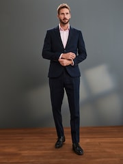 Navy Blue Slim Signature Nova Fides Italian Linen Suit Jacket - Image 2 of 6
