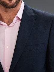 Navy Blue Slim Signature Nova Fides Italian Linen Suit Jacket - Image 3 of 6