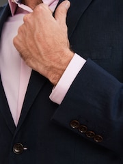 Navy Blue Slim Signature Nova Fides Italian Linen Suit Jacket - Image 4 of 6