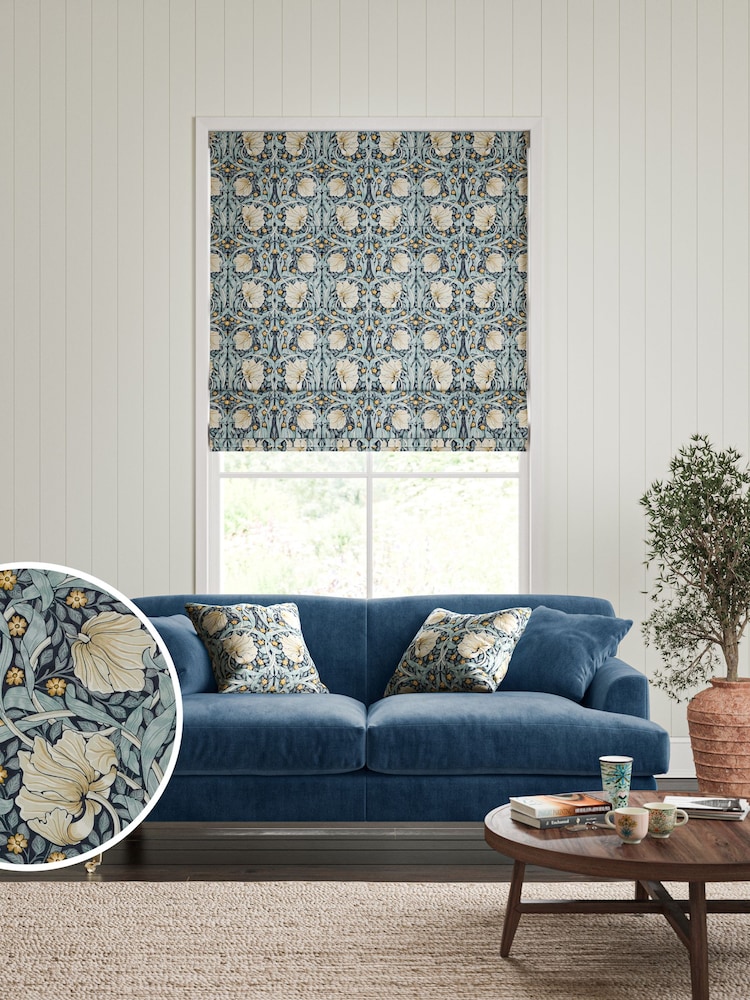 William Morris At Home Blue Pimpernel Velvet Made to Measure Roman Blinds - Image 1 of 6