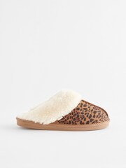 Tan Brown Animal Suede Mule Slippers - Image 3 of 7