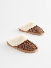 Tan Brown Animal Suede Mule Slippers - Image 4 of 7