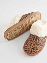 Tan Brown Animal Suede Mule Slippers - Image 5 of 7