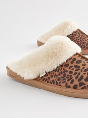 Tan Brown Animal Suede Mule Slippers - Image 7 of 7