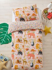 furn. White Endangered Safari Animal Kids 100% Cotton Duvet Cover And Pillowcase Set - Image 1 of 3
