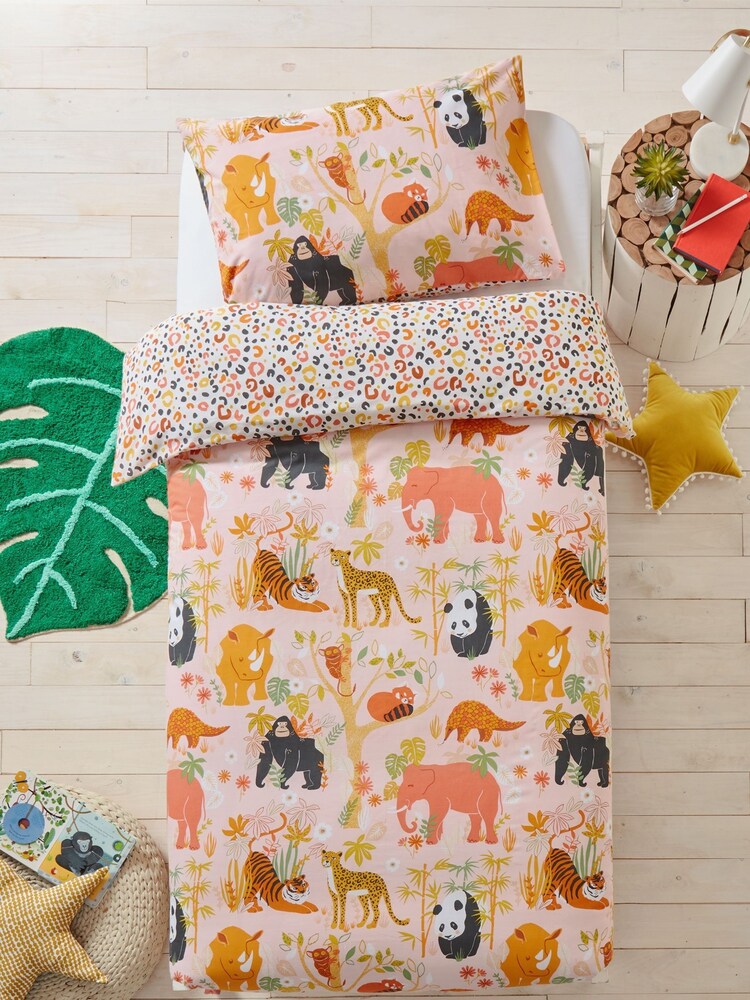 furn. White Endangered Safari Animal Kids 100% Cotton Duvet Cover And Pillowcase Set - Image 1 of 3