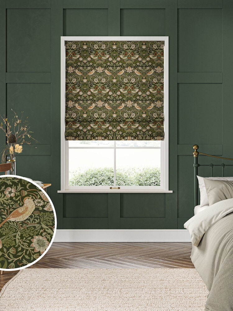 William Morris At Home Green Strawberry Thief Made to Measure 100% Cotton Roman Blinds - Image 1 of 6