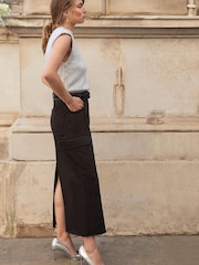 Mint Velvet Black Denim Cargo Midi Skirt - Image 2 of 4