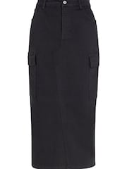 Mint Velvet Black Denim Cargo Midi Skirt - Image 3 of 4