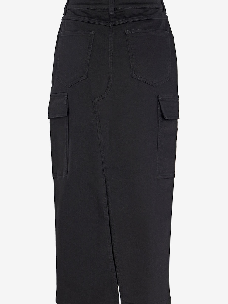 Mint Velvet Black Denim Cargo Midi Skirt - Image 4 of 4