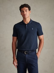 U.S. Polo Assn. Blue Square Texture Tipped Polo Shirt - Image 1 of 6