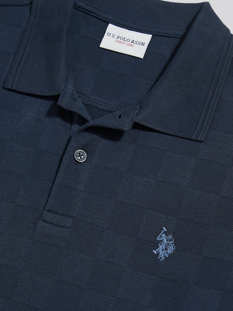 U.S. Polo Assn. Blue Square Texture Tipped Polo Shirt - Image 6 of 6 U.S. Polo Assn. Blue Square Texture Tipped Polo Shirt - Image 6 of 6