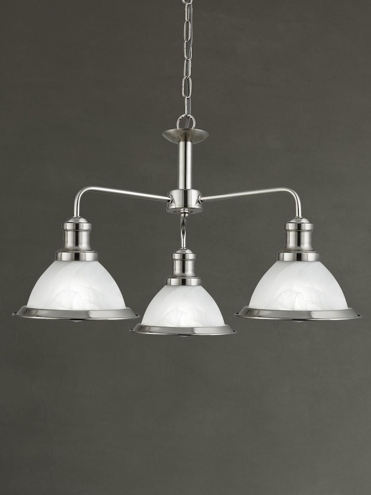 Searchlight Satin Silver/Marble Glass Walls 3 Light Marble Glass Ceiling Light - Image 1 of 3