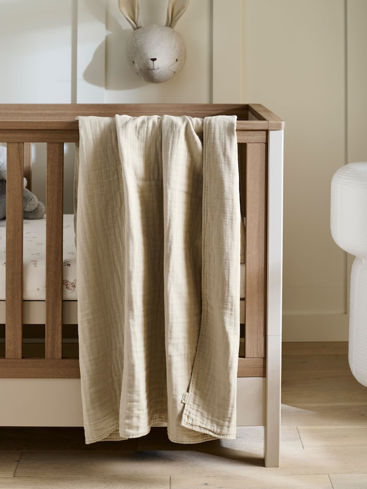 Mamas & Papas Mocha Welcome To The World Seedling Muslin Blanket Linen - Image 1 of 5