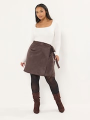 Yours Curve Brown Faux Suede Wrap Mini Skirt - Image 2 of 5