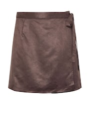 Yours Curve Brown Faux Suede Wrap Mini Skirt - Image 5 of 5