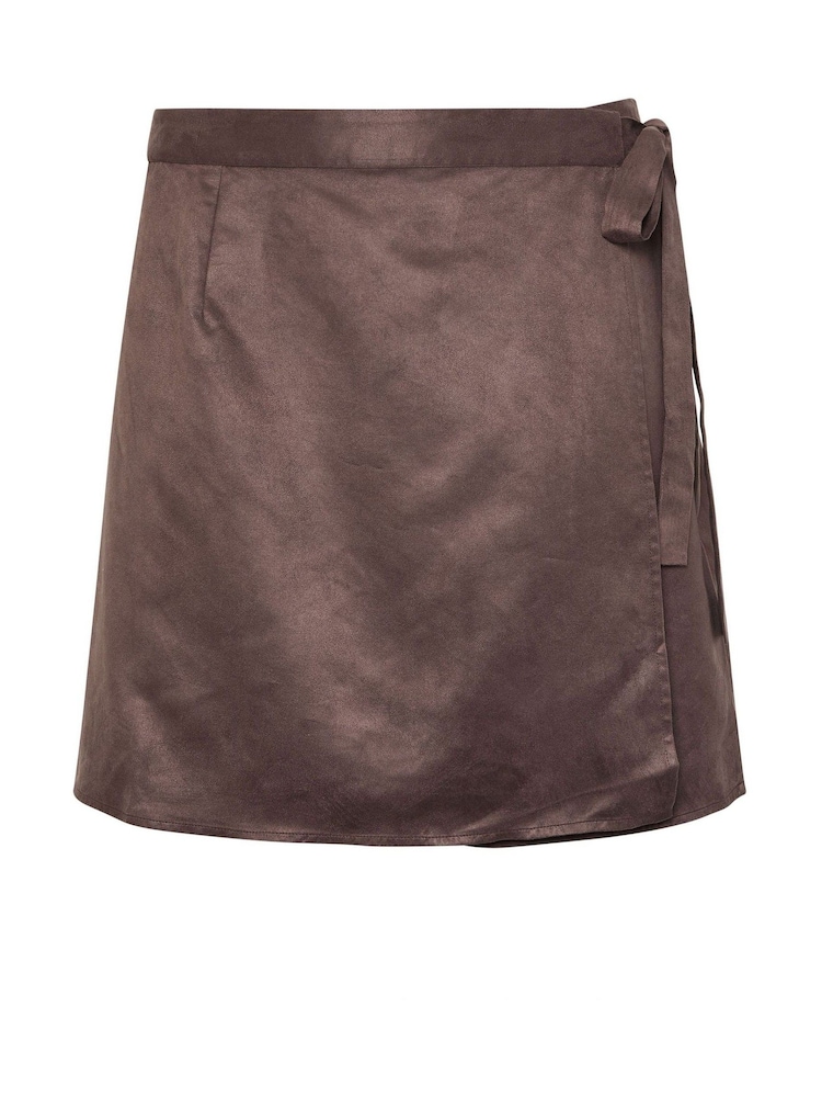 Yours Curve Brown Faux Suede Wrap Mini Skirt - Image 5 of 5