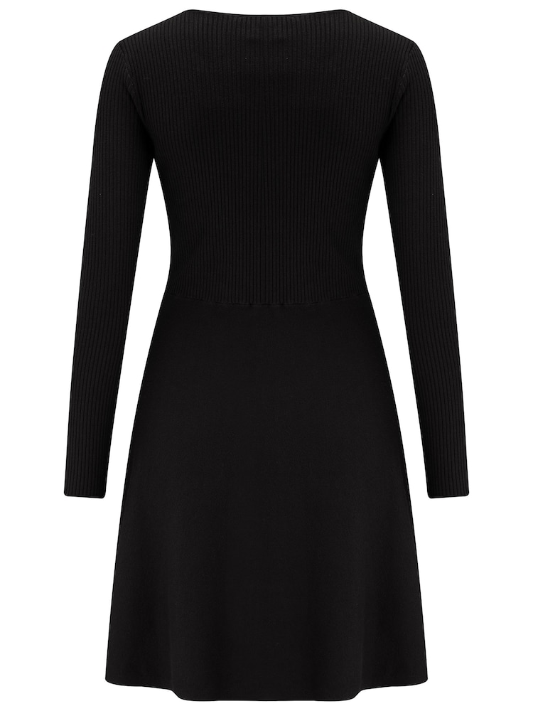 Pour Moi Black Helen Knit Skater Skirt Dress - Image 4 of 4