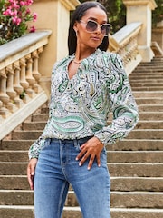 Sosandar Cream Satin Draped Mock Wrap Top - Image 1 of 5