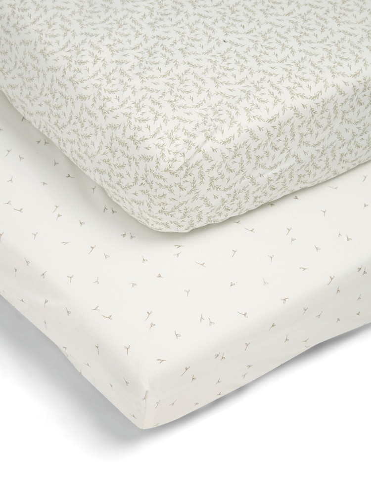 Mamas & Papas 2 Pack Cream Welcome To The World Seedling Cot Bed Fitted Sheets - Image 5 of 5