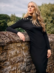 Long Tall Sally Black Ribbed Shoulder Button Maxi Dress - Image 2 of 6