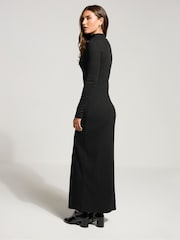 Long Tall Sally Black Ribbed Shoulder Button Maxi Dress - Image 5 of 6