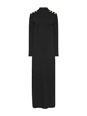 Long Tall Sally Black Ribbed Shoulder Button Maxi Dress - Image 6 of 6