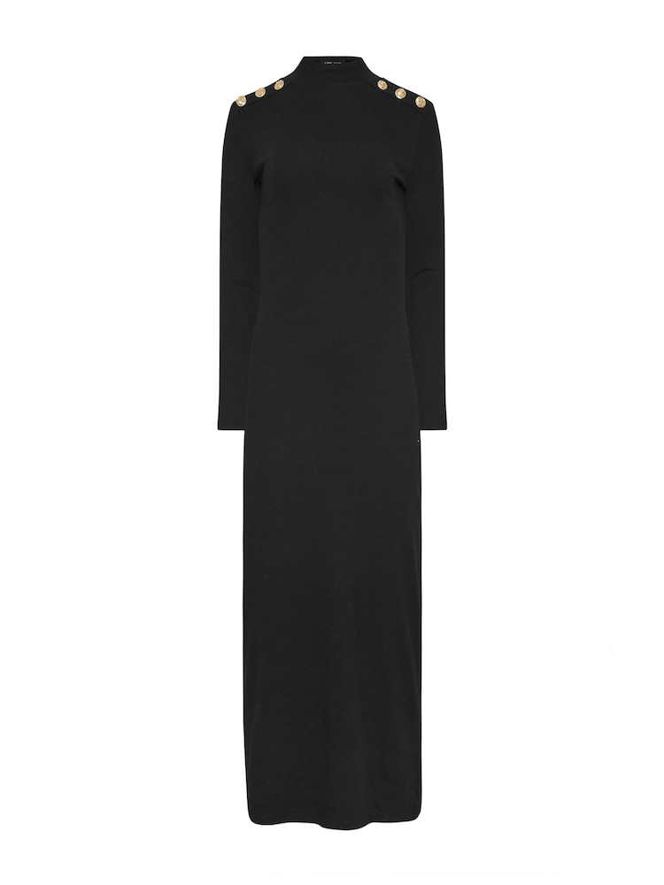 Long Tall Sally Black Ribbed Shoulder Button Maxi Dress - Image 6 of 6 Long Tall Sally Black Ribbed Shoulder Button Maxi Dress - Image 6 of 6