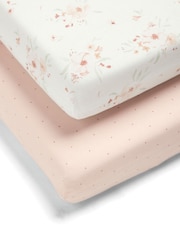 Mamas & Papas 2 Pack Pink 100% Cotton Sheet Floral Cotbed Fitted Sheets - Image 3 of 5
