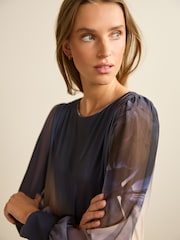 Navy Blue Floral Long Cuff Sleeve Mini Dress - Image 5 of 7