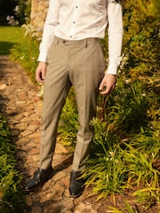 Taupe Brown Slim Fit Trimmed Check Suit Trousers - Image 1 of 5