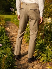 Taupe Brown Slim Fit Trimmed Check Suit Trousers - Image 3 of 5