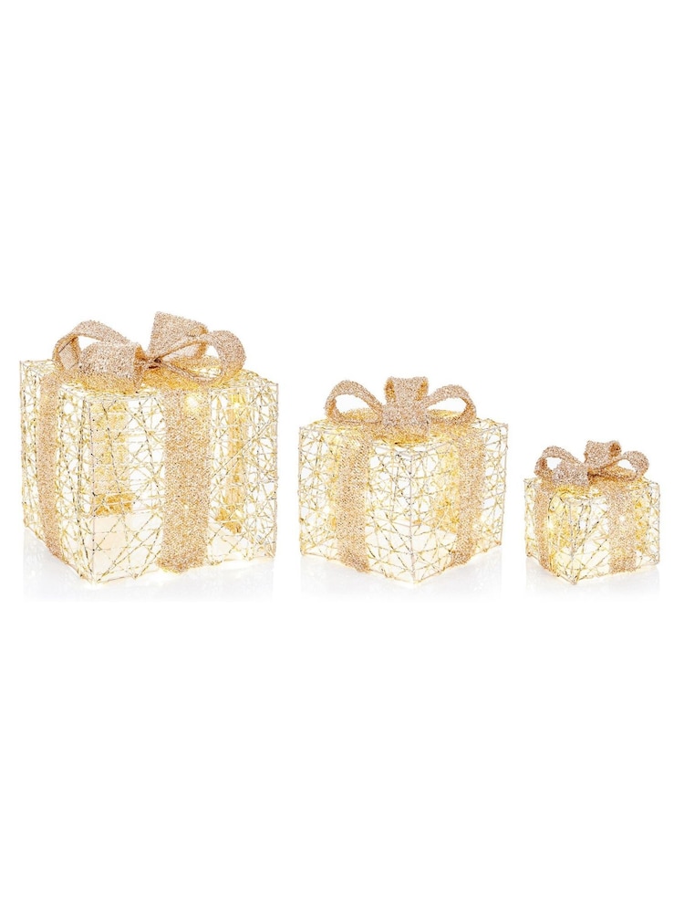 Premier Decorations Ltd Set of 3 Lit Golden Elegance Twist Parcels - Image 3 of 3 Premier Decorations Ltd Set of 3 Lit Golden Elegance Twist Parcels - Image 3 of 3